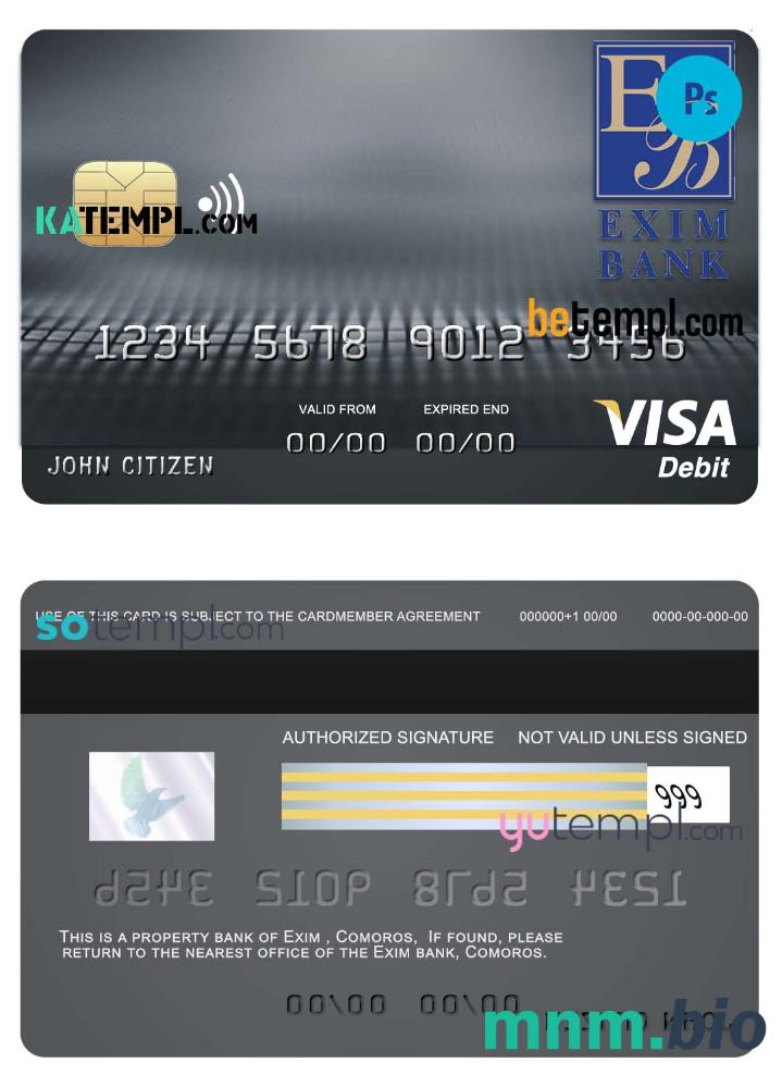 Comoros Exim bank visa debet szablon karty in PSD format, w pełni edytowalne